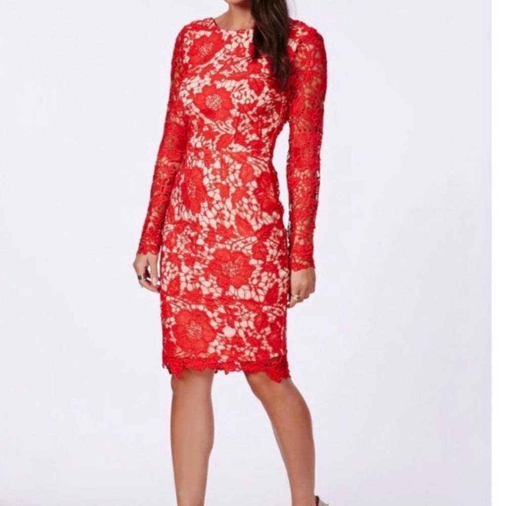 Open back lace midi dress.